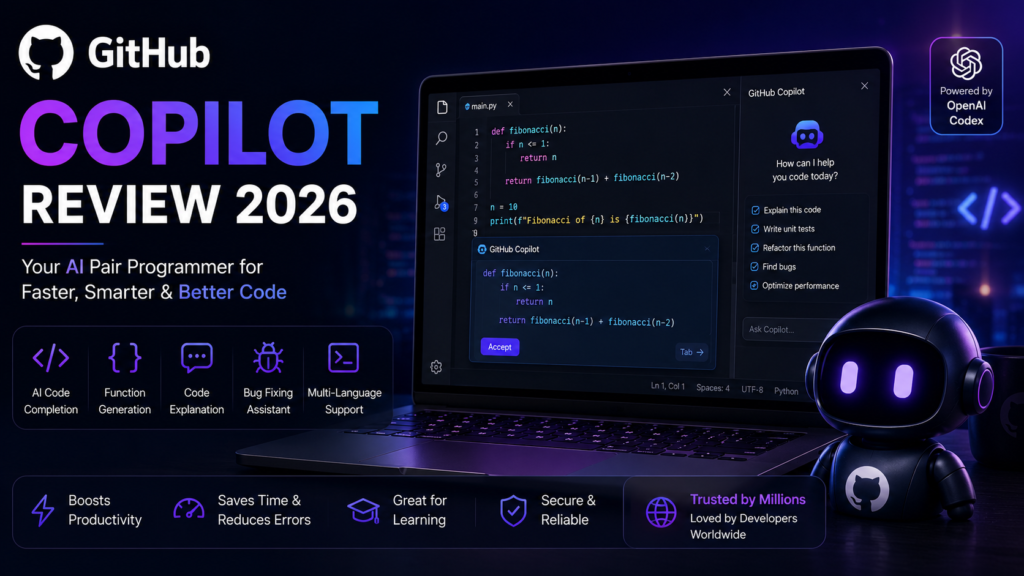 GitHub Copilot Review 2026: Features, Pricing, Pros & Cons GitHub Copilot Review 2026 – AI Coding Assistant