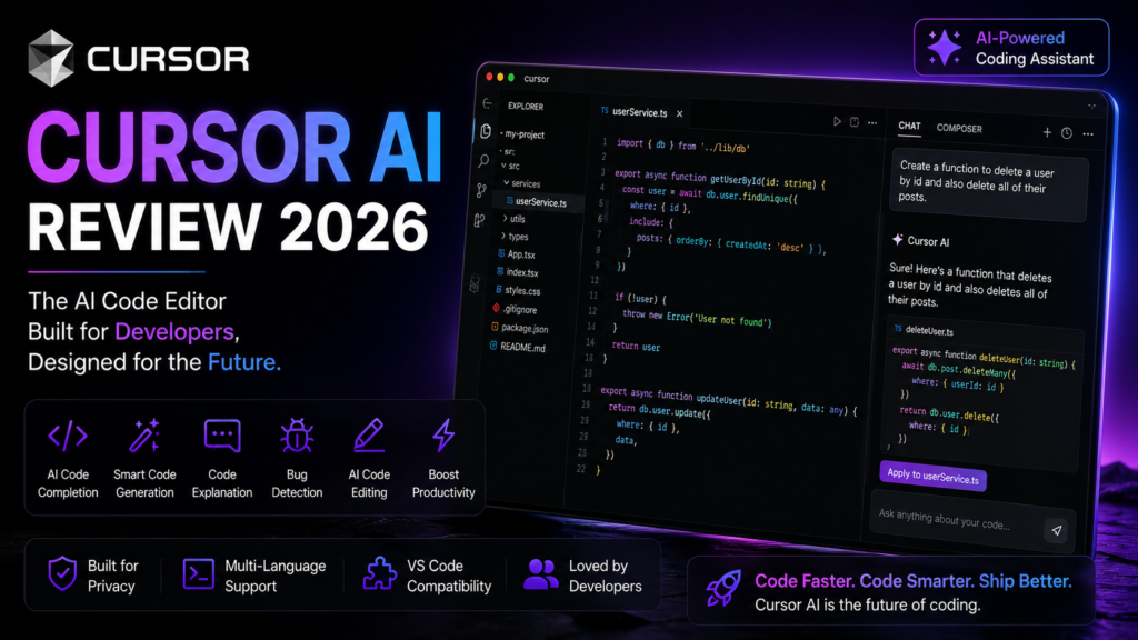 Cursor AI Review 2026: Features, Pricing, Pros & Cons Cursor AI Review 2026 – AI Code Editor