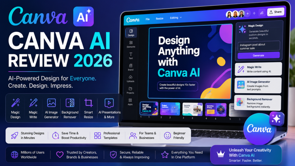 Canva AI Review 2026: Features, Pricing, Pros & Cons Canva AI Review 2026 – AI Design Platform
