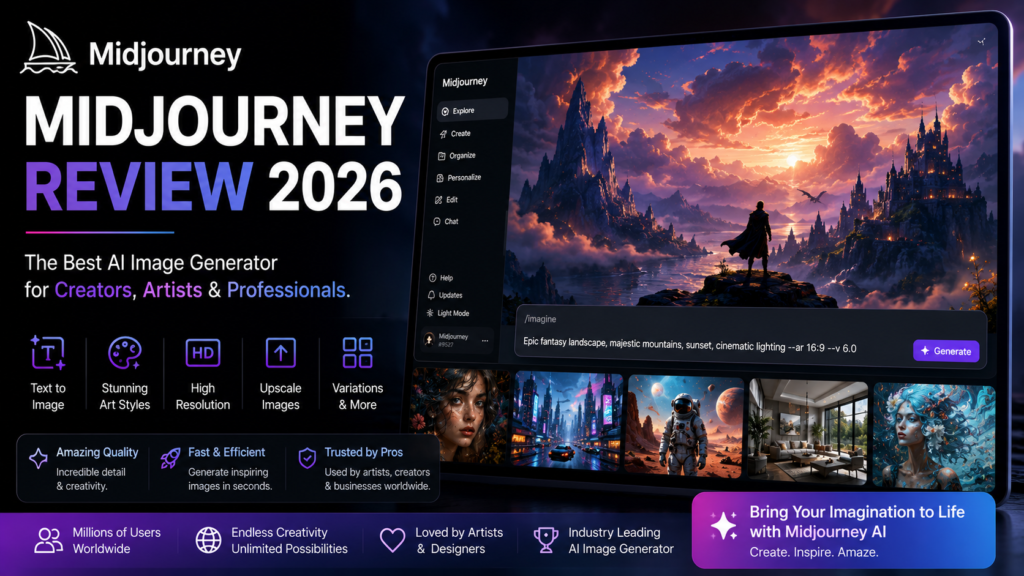 Midjourney Review 2026: Features, Pricing, Pros & Cons Midjourney Review 2026 – AI Image Generator