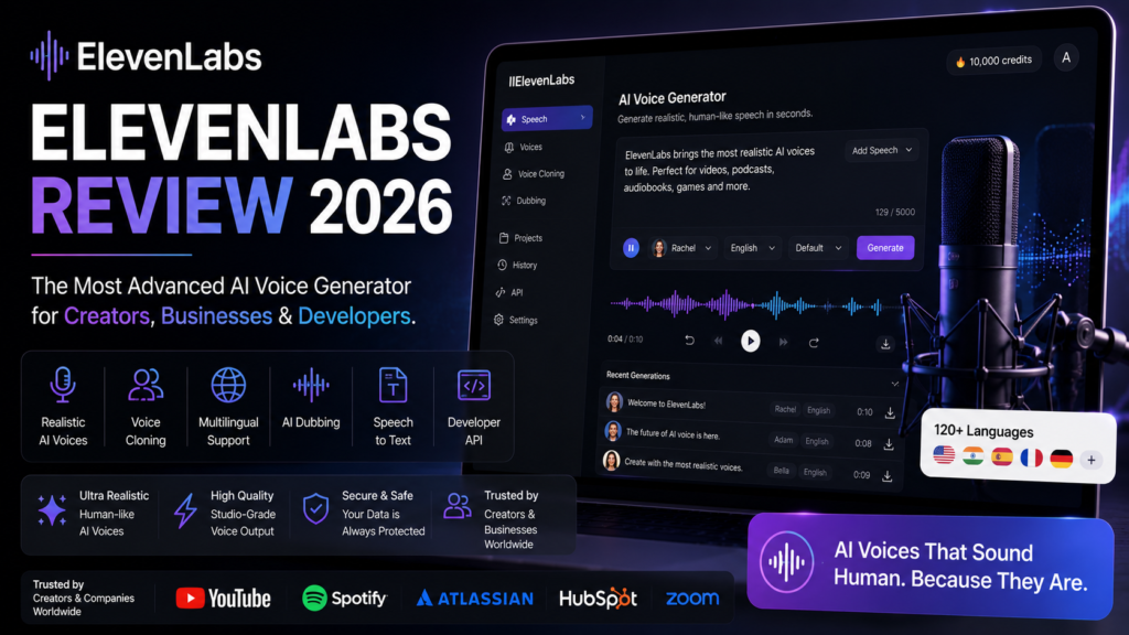 ElevenLabs Review 2026: Features, Pricing, Pros & Cons ElevenLabs Review 2026 – AI Voice Generator