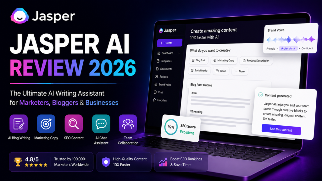 Jasper AI Review 2026: Features, Pricing, Pros & Cons Jasper AI Review 2026 – AI Writing Assistant